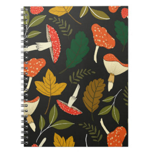 Colourful mushrooms, leaves, vintage full colour. notebook