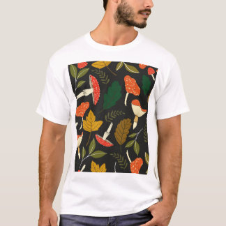 Colourful mushrooms, leaves, vintage full colour. T-Shirt