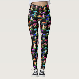 Colourful Mushrooms On Black Background  Leggings