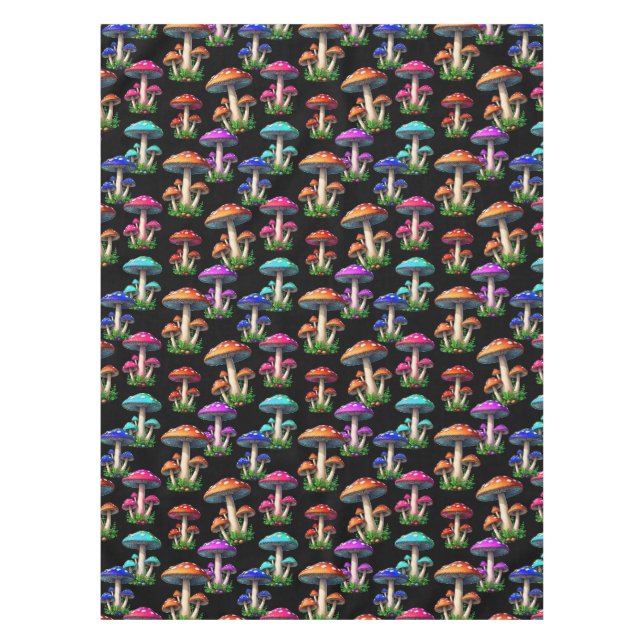 Colourful Mushrooms On Black Background  Tablecloth (Front)