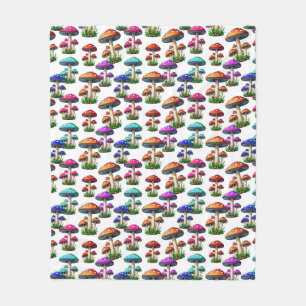 Colourful Mushrooms On White Background  Fleece Blanket