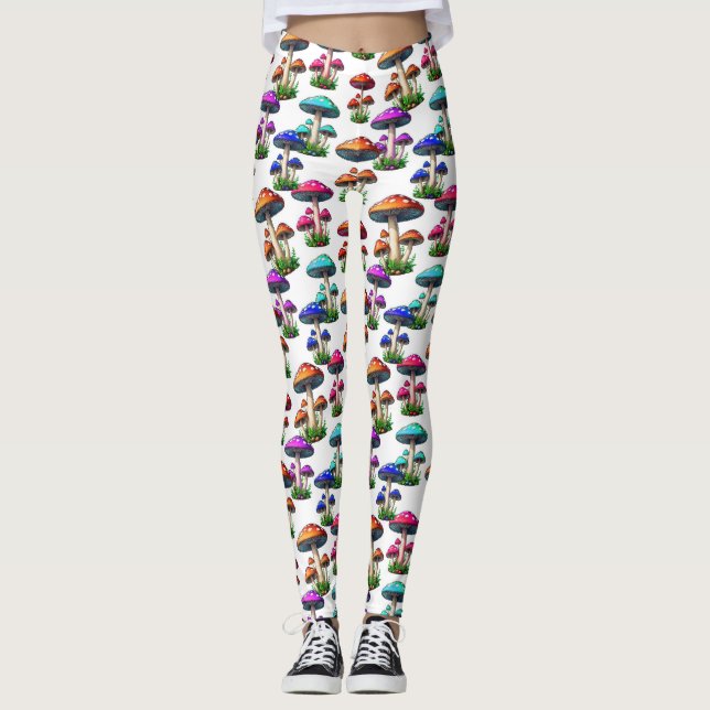 Colourful Mushrooms On White Background  Leggings (Front)