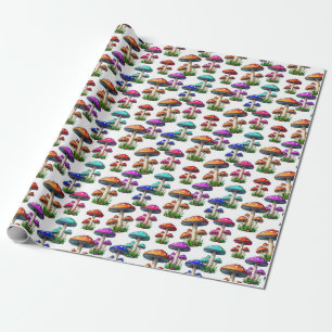 Colourful Mushrooms On White Background Wrapping Paper
