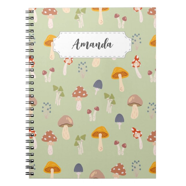 Colourful Mushrooms Pattern - Custom Name Notebook (Front)