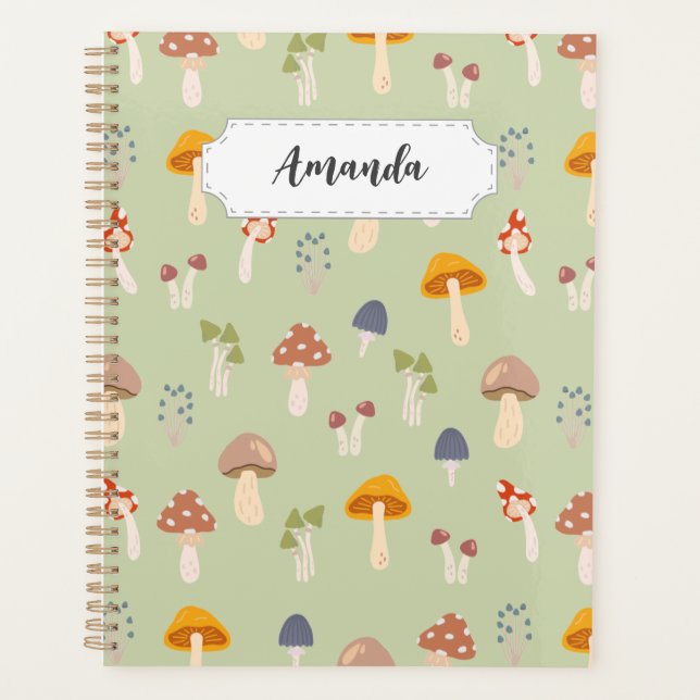 Colourful Mushrooms Pattern - Custom Name Planner (Front)