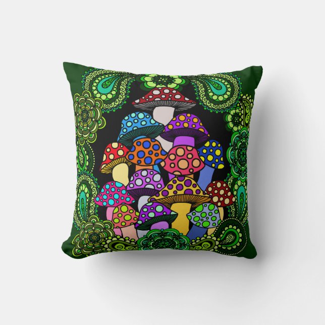Colourful Mushrooms Pillow (Front)