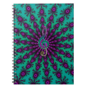 Colourful Music Clef on Star Fractal Spiral Notebook