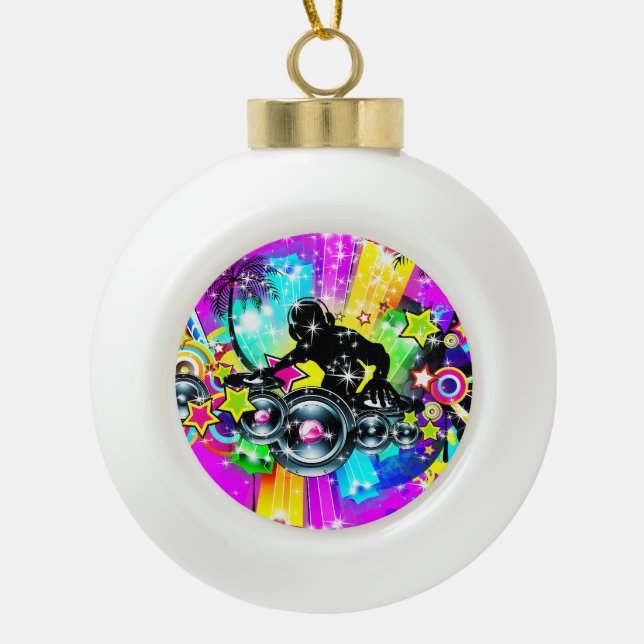 Colourful Music DJ Ceramic Ball Christmas Ornament (Front)