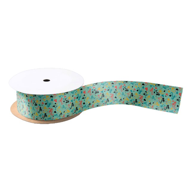 Colourful Music Instruments Note & Hearts Pattern Satin Ribbon (Spool)