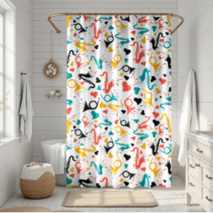 Colourful Music Instruments Note & Hearts Pattern Shower Curtain