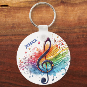 Colourful Music Note Customisable Name  Key Ring