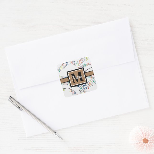 Colourful Music note Musician Monogram     Square Sticker (Envelope)