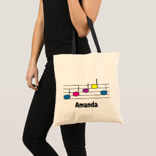 Colourful Music Notes Bright Pattern Personalise Tote Bag
