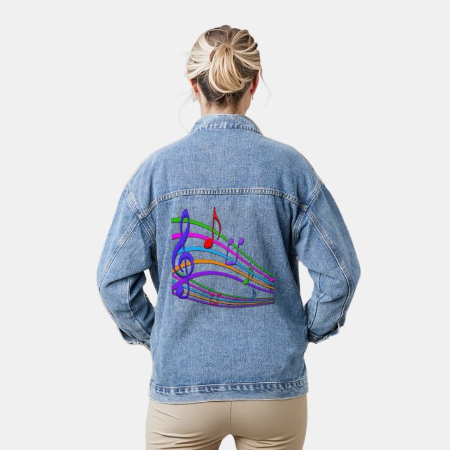 Colourful Music Notes Denim Jacket (Model)