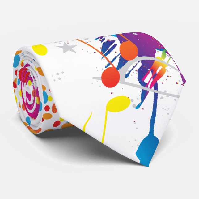 Colourful Music notes & Dots Tie (Rolled)