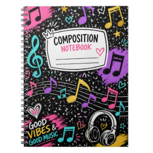 Colourful Music Notes & Good Vibes Composition Not Notebook
