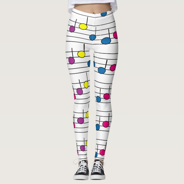 Colourful Music Notes Musical Staff Leggings (Front)