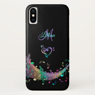 Colourful Music Notes n Clef Heart Monogram iPhone X Case