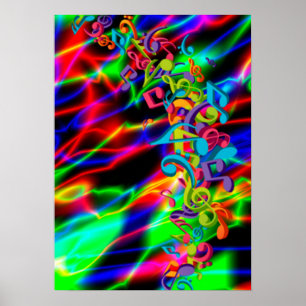 colourful music notes neon bright background poster