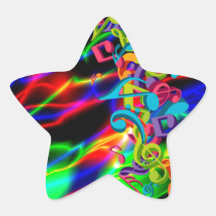 colourful music notes neon bright background star sticker