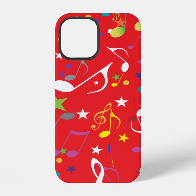Colourful Music Notes on RED iPhone Case (Back)