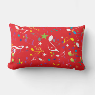 Colourful Music Notes on RED Lumbar Cushion