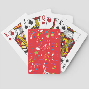 Colourful Music Notes on RED Playing Cards