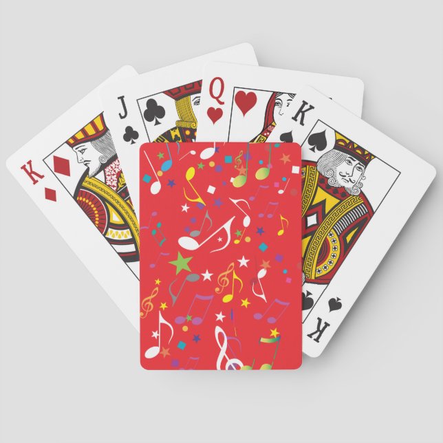 Colourful Music Notes on RED Playing Cards (Back)