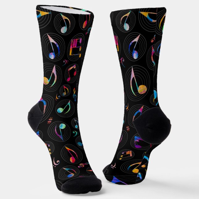 Colourful Music Notes Pattern  Socks (Angled)
