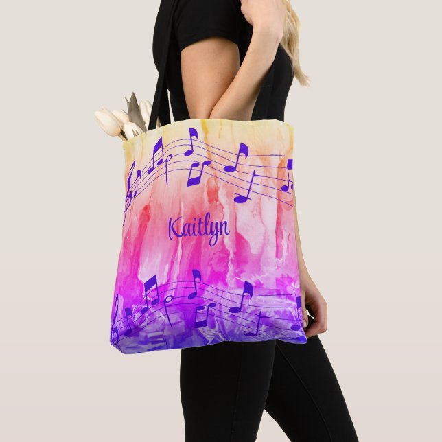 Colourful Music Notes Personalised Tote Bag (Close Up)