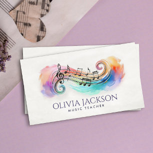 Colourful Music Notes Watercolor and Pencil Business Card
