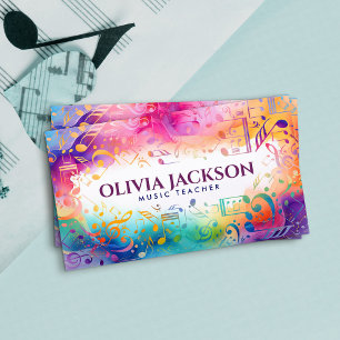 Colourful Music Notes Watercolor Business Card