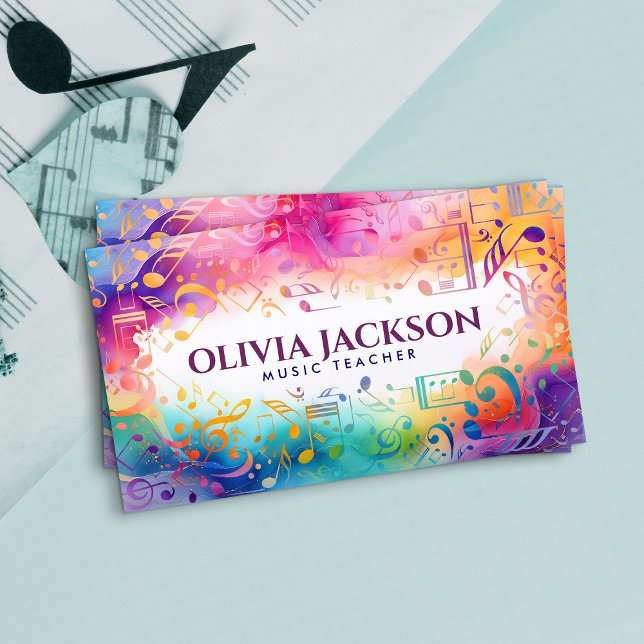 Colourful Music Notes Watercolor Business Card (Creator Uploaded)