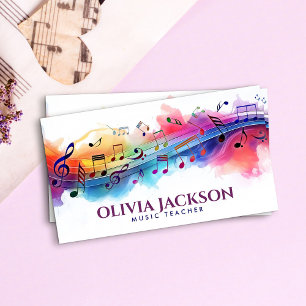 Colourful Music Notes Watercolor Business Card