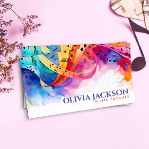 Colourful Music Notes Watercolor Business Card