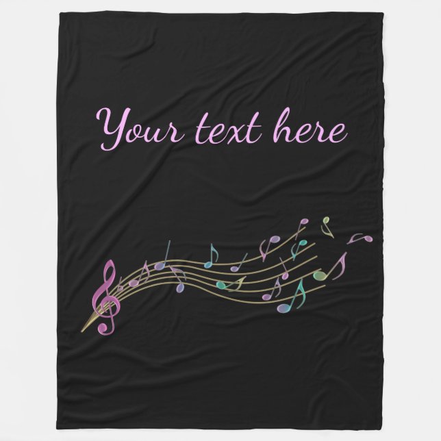 Colourful Music Notes With Customisable Text Fleece Blanket (Front)