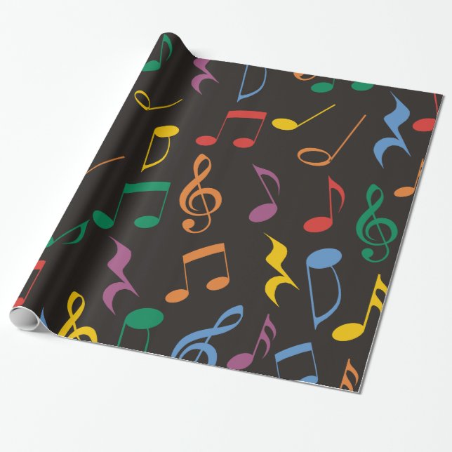 Colourful Music Notes Wrapping Paper (Unrolled)
