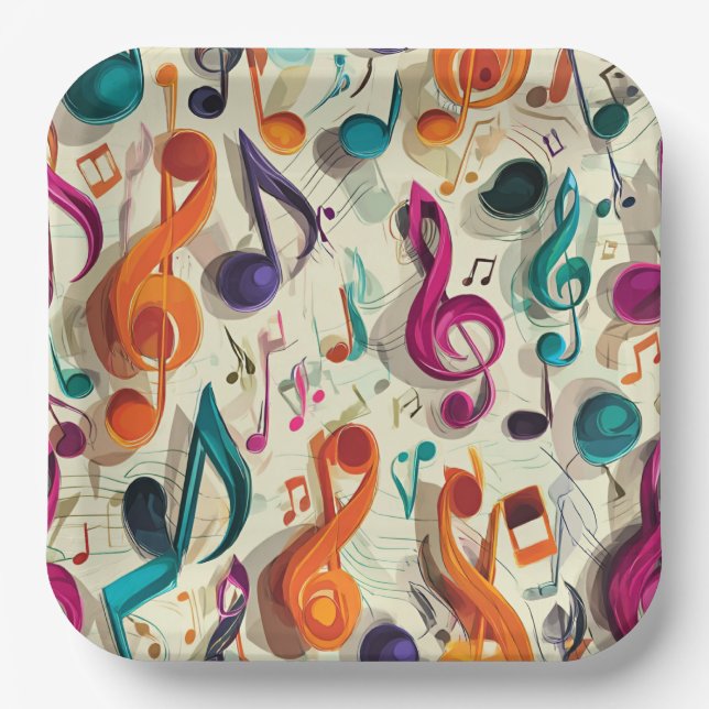 Colourful Music Pattern Paper Plate (Front)