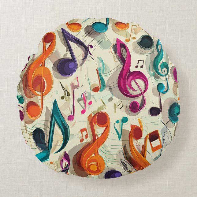 Colourful Music Pattern Round Cushion (Front)