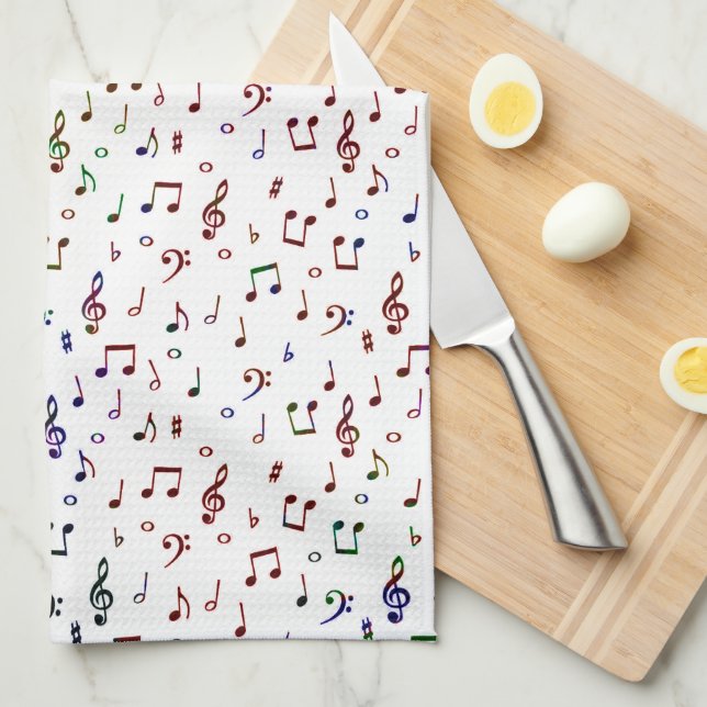 Colourful music pattern tea towel (Quarter Fold)