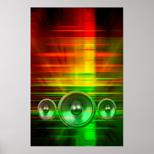 Colourful music speakers poster