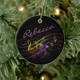 Colourful music splatter personalised ceramic orna tree decoration