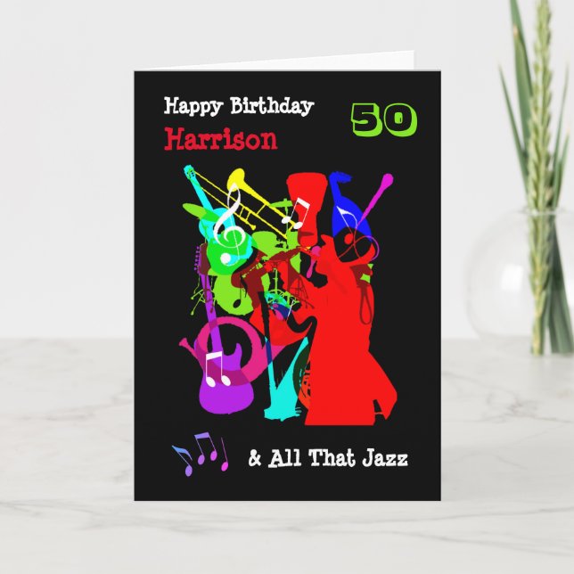 Colourful Music Themed Happy Birthday Personalised Card (Front)