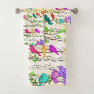Colourful Musical Birds Bath Towel Set - Spring Jo