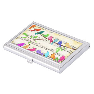 Colourful Musical Birds Business Card Case Spring