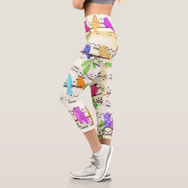 Colourful Musical Birds Capri Leggings Spring (Left)