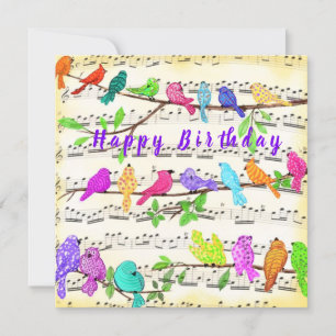 Colourful Musical Birds Happy Birthday Card