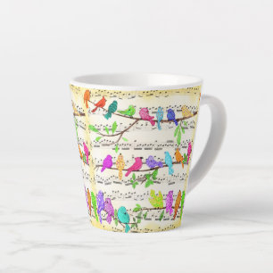 Colourful Musical Birds Latte Mug
