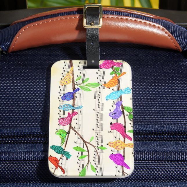 Colourful Musical Birds Luggage Tag Spring (Front Insitu 2)