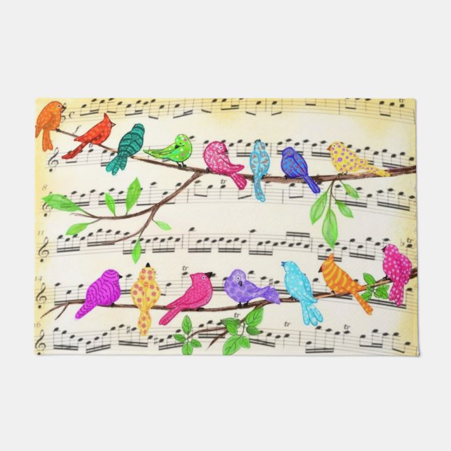 Colourful Musical Birds Symphony Doormat Spring (Front)